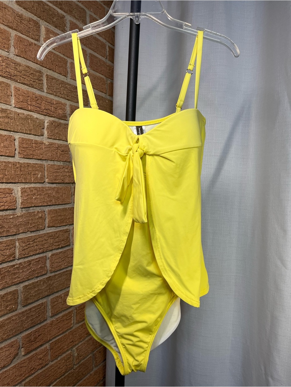 Tommy Bahama Yellow Tankini One Piece Swimsuit Size 12 Tie Front Tummy Control